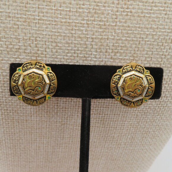 Vintage Damascene Etruscan Revival Style Clip On Earrings - Picture 2 of 9